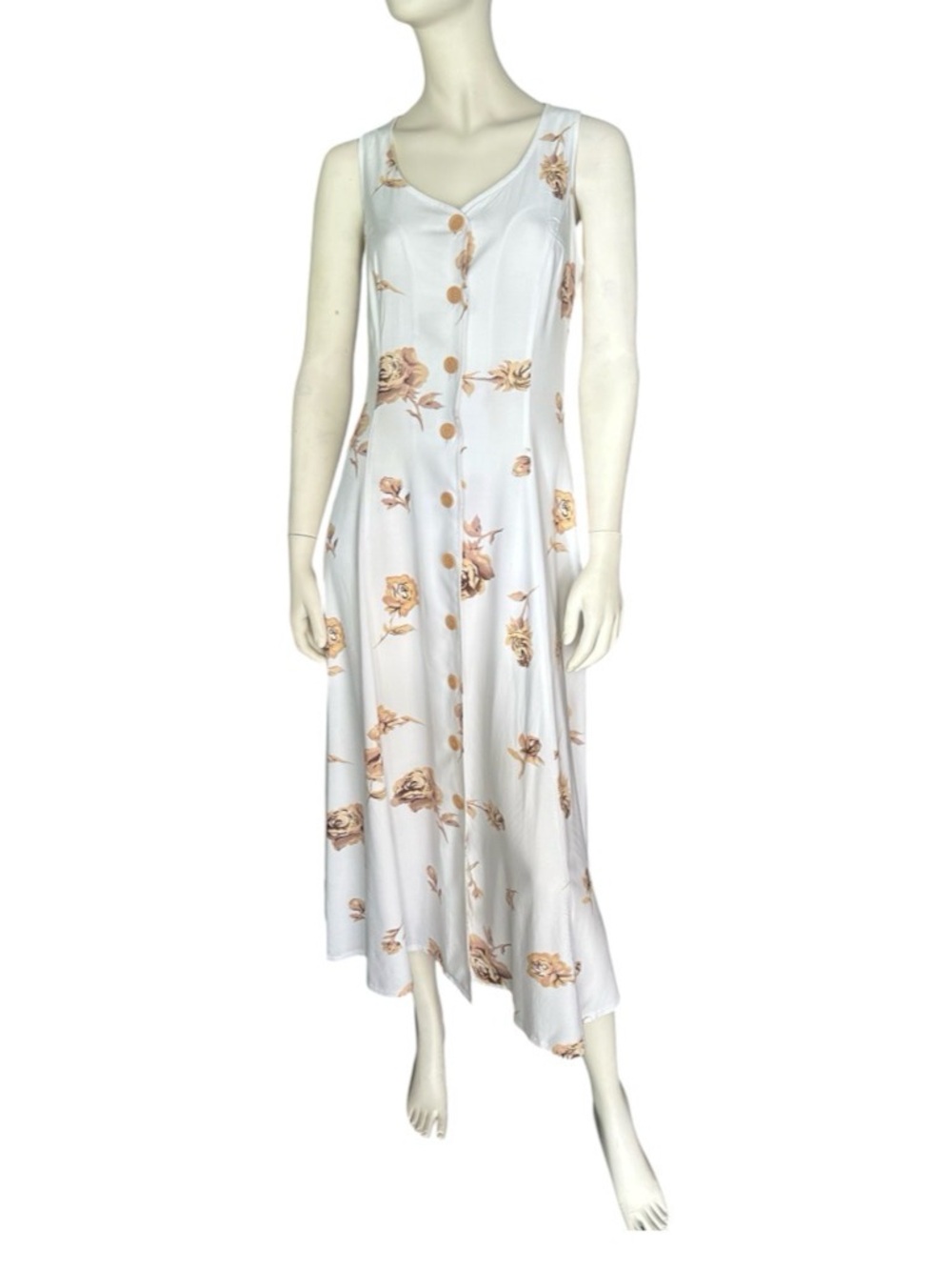 Together Vintage Lattice Back Button Up Sleeveless Sun Dress White/Tan Size 10
